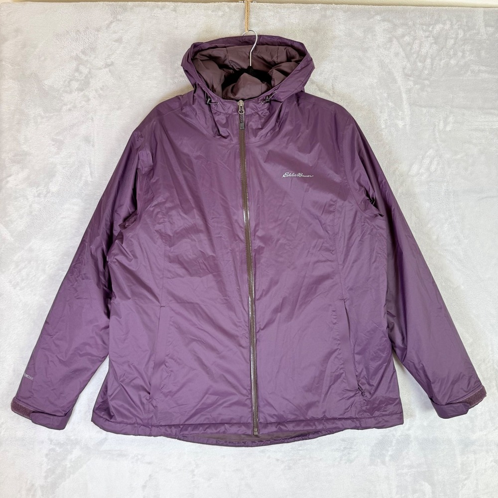 Eddie Bauer WeatherEdge Hooded Jacket Women 2XL Purple Ripstop Insulated Coat